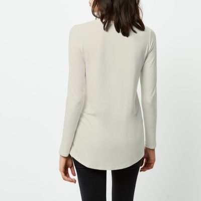 Cream embroidered long sleeve T-shirt